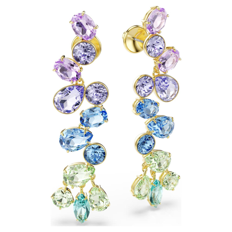 Gema drop earrings Mixed cuts, Chandelier, Long, Multicolored, Gold-tone plated